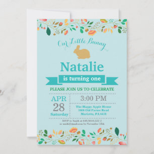 Invitation Fille d'anniversaire lapin de Pâques 1er Premier a