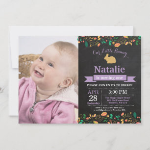 Invitation Fille d'anniversaire lapin Œuf de Pâques 1er Premi