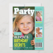 Invitation Fille d'anniversaire Magazine Couverture 3 Photos  (Devant)