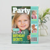 Invitation Fille d'anniversaire Magazine Couverture 3 Photos  (Debout devant)