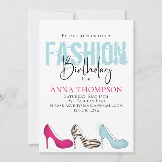 Invitation Fille d'anniversaire Moderne Chaussures de mode mi (Devant)
