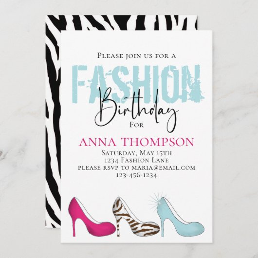 Invitation Fille d'anniversaire Moderne Chaussures de mode mi (Devant / Derrière)