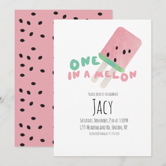 Invitation Fille d'anniversaire pastèque / Fête d'une pastèqu (Devant / Derrière)