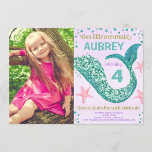 Invitation Fille d'anniversaire rose violet turquoise photo p