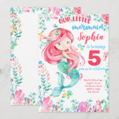 Invitation Fille d'anniversaire Sirène sous l'Océan Eté (Devant / Derrière)