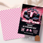 Invitation Fille d'anniversaire voiture de course rose F1