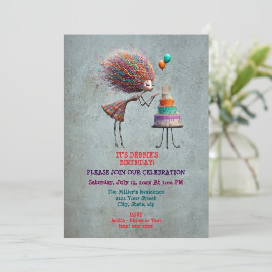 Invitation Fille d'anniversaire Whimsical à la mode (Debout devant)