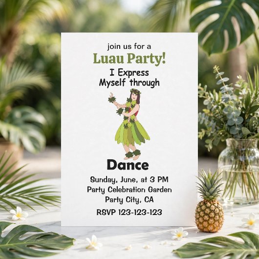 Invitation Fille danseuse de hula exprimant la danse Fête Lua