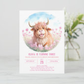 Invitation Fille d'aquarelle de vache Highland personnalisée  (Debout devant)