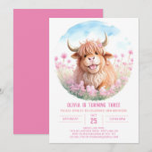 Invitation Fille d'aquarelle de vache Highland personnalisée  (Devant / Derrière)