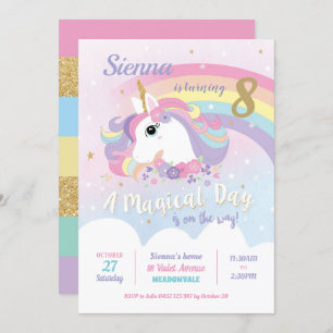 Invitation Fille d'arc-en-ciel d'invitations d'anniversaire