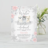 Invitation Fille d'argent Animaux Hiver Onederland Anniversai (Debout devant)