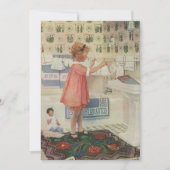 Invitation Fille d'autrefois, enfant faisant la lessive et ét (Devant)