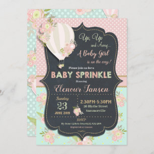 Invitation Fille d'Baby shower Floral Hot Air