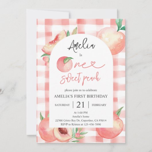 Invitation Fille de 1 an Peach (Devant)