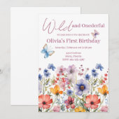 Invitation Fille de 1 an Sauvage et Merveilleuse (Devant / Derrière)