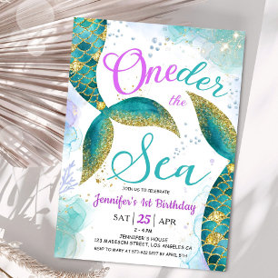 Invitation Fille de 1 an Sirène Turquoise ONEder la Mer