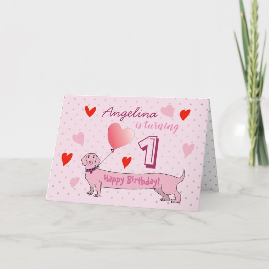 Invitation Fille de 1er anniversaire Chiot rose mignon (Devant)