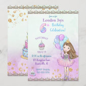 Invitation Fille de 6 ans Cupcake Ballons Princesse (Devant / Derrière)