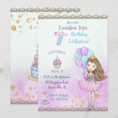Invitation Fille de 7 ans Cupcake Ballons Princesse (Devant / Derrière)