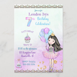 Invitation Fille de 7 ans pour la fête d'anniversaire Princes