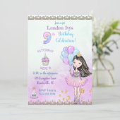 Invitation Fille de 9 ans Cupcakes Ballons Princesse (Debout devant)