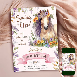 Invitation Fille de 9 ans pour l'anniversaire de Cheval Flora