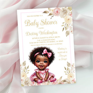Invitation Fille de Baby Shower au Gold Rose Afro