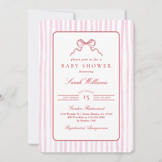 Invitation Fille de Baby shower blanc et rose (Devant)