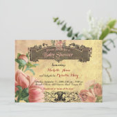 Invitation Fille de baby shower, cru, art déco, vieux papier, (Debout devant)