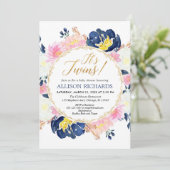 Invitation Fille de baby shower de jumeaux et garçon, (Debout devant)