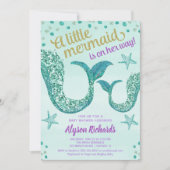 Invitation Fille de baby shower de sirène, queue turquoise de (Devant)