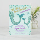 Invitation Fille de baby shower de sirène, queue turquoise de (Debout devant)