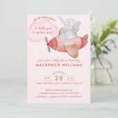Invitation Fille de Baby shower d'éléphant rose pâle (Debout devant)