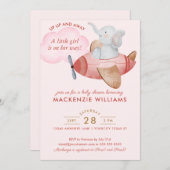Invitation Fille de Baby shower d'éléphant rose pâle (Devant / Derrière)
