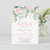 Invitation Fille de Baby shower espagnole rose pâle (Debout devant)