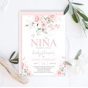 Invitation Fille de Baby shower espagnole rose pâle