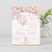 Invitation Fille de Baby shower Floral à ballon à air chaud (Debout devant)