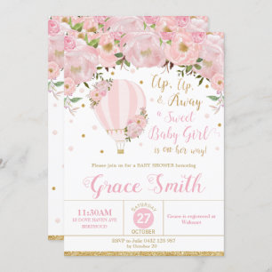 Invitation Fille de Baby shower Floral à ballon à air chaud