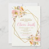 Invitation Fille de Baby shower floral rose géométrique (Devant)