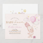 Invitation Fille de Baby Shower Lapin (Devant / Derrière)
