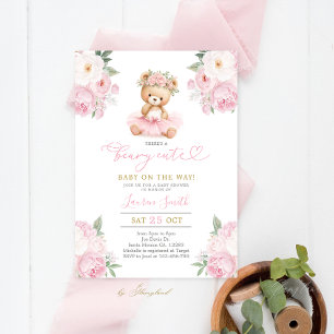 Invitation Fille de Baby Shower Ours en Peluche Rose