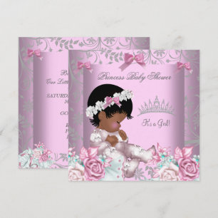 Invitation Fille de Baby Shower Rose et Gris Afro-Américain 3