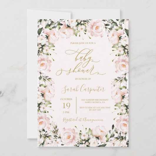 Invitation Fille de Baby shower rose pâle (Devant)