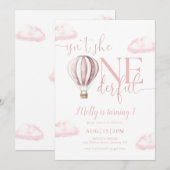 Invitation Fille de ballon à air chaud rose Onederful 1er ann (Devant / Derrière)