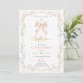 Invitation Fille de baptême à l'arc rose (Debout devant)