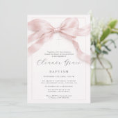Invitation Fille de baptême à l'arc rose coquette (Debout devant)