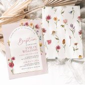 Invitation Fille de baptême aux fleurs sauvages roses poussié