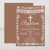 Invitation Fille de baptême en terre cuite "Papel Picado" (Devant / Derrière)