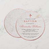 Invitation Fille de baptême Faux marbre rose or script (Devant / Derrière)